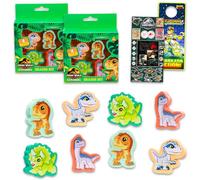 Jurassic World Party Favor Set - Bundle with 8 Erasers Featuring Cartoon Dinosaur T-Rex, Triceratops, More Plus Stickers | Jurassic World Explorers Party Supplies Kit for Kids, Boys, Girls