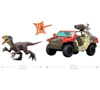 Mattel Jurassic World Rebirth Vehicle with 1 Human & 1 Dinosaur Figure, Launch ‘N Battle Truck, Martin Krebs Figure & Raptor, Turret & 2 Projectiles, JGB59