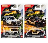 Jurassic World Rebirth Matchbox Die-Cast Vehicles, White '18 Jeep Wrangler and Off-Road Ingen Vehicle, 2-Pack, Ages 3+ JGL59-956A