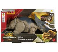 Mattel Jurassic World Rebirth Wild Roar Nasutoceratops Dinosaur Toy with Tail-Controlled Chomp Multi-Direction Attack & Sound, Posable & Digital Play, JGC81, Earthy/Neutral