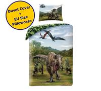 Halantex Jurassic World T.Rex Dinosaur 2-Piece Bedding Set 140 x 200 + 70 x 90 cm Duvet Cover 100% Cotton Oeko-Tex Certified
