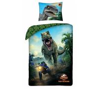 Jurassic World Single Duvet Cover 140x200 + Pillowcase 70x90 100% Cotton | Reversible bedding | Natural cotton breathable | Official licence | Kids | Gift idea | Machine washable