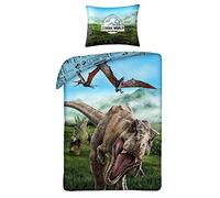 Jurassic World T-Rex Single Duvet Cover 140x200 + Pillowcase 70x90 Cotton | Reversible bedding | Natural cotton breathable | Official licence | Kids | Gift idea | Machine washable