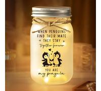Juratar Christmas Funny Gifts for Her Him, Wedding Anniversary Mason Jar Night Lights, Christmas, Valentines, Birthday Gifts for Girlfriend, Boyfriend, Wife, Husband, Cute I Love You Penguin Gift