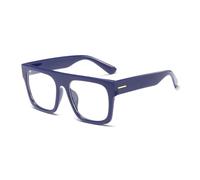 Jurchio Unisex Stylish Square Non-prescription Eyeglasses Glasses Flat Top Big Eyeglass Frames Large lens Clear Lens Eyewear (Blue)