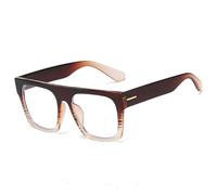Jurchio Unisex Stylish Square Non-prescription Eyeglasses Glasses Flat Top Big Eyeglass Frames Large lens Clear Lens Eyewear (Brown Gradient(blue light Blocker Lens))