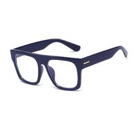 Jurchio Unisex Stylish Square Non-prescription Eyeglasses Glasses Flat Top Big Eyeglass Frames Large lens Clear Lens Eyewear (Blue(blue light Blocker Lens))
