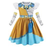 Jurebecia Ancient Egyptian Costume Girls Queen Costume Kids Flutter Sleeve Halloween Fancy Dress Yellow 4-5 Years