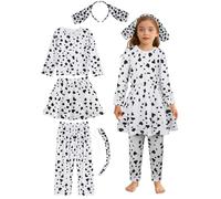 Jurebecia Dalmatian Costume for Girls Speck Dog Shirt Skirt Pant Headband Dog Ears Tail Bow Tie Kids Halloween Dress Up Set Black 4-5 Years