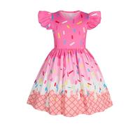 Jurebecia Girl Ice Cream Dress Little Kids Flutter Sleeve Dresses Colourful Summer Party Sundress Summer Clothes for Girls Rose Pink 5-6 Years