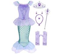 Jurebecia Little Girls Mermaid Costume Princess Fancy Dress Kids Birthday Party Sequin Mermaid Outfit with Accessories World Book Day Costumes for Girls Green 7-8 Years