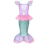 Jurebecia Mermaid Dress For Girls Little Girls Mermaid Costume Sequins Scales Printed Dress Birthday Party Cosplay Halloween Age 7-8 Years Pink