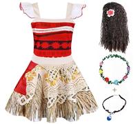 Jurebecia Princess Costumes for Kids Adventure Outfit for Girls Princess Dressing up With Wig Halloween Costume World Book Day Costumes for Girls Red 5-6 Years