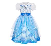 Jurebecia Princess Dress Costumes for Girl Birthday Party Outfit Kids Fairy Fancy Dress Role Play Halloween Cosplay Blue 7-8 Years