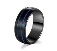 Jurikko 8MM Tungsten Rings for Men Classic Wending Band Engagement Promise Rings for Him Matte Finish Double Blue Groove Comfort Fit Size 7-12, 12, Tungsten Carbide, No Gemstone