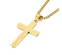 Jurikko Celtic Cross Necklace for Men Irish Knot Stainless Steel Infinity Silver/Gold/Black Men's Cross Pendant Necklace Rolo Chain 28''Cross Pendant Necklace Rolo Chain 24''/28'', M, Stainless Steel