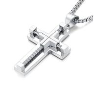 Jurikko Cross Necklace for Men 316L Stainless Steel Big Jesus Christ Silver/Gold/Black Men's Cross Pendant Necklace Rolo Chain, chain-28'', Stainless Steel, No Gemstone