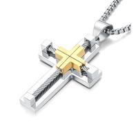 Jurikko Cross Necklace for Men 316L Stainless Steel Big Jesus Christ Silver/Gold/Black Men's Cross Pendant Necklace Rolo Chain, chain-24'', Stainless Steel, No Gemstone