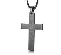 Jurikko Mens Black Lord Jesus Prayer Cross Pendant Necklace Stainless Steel 24 Inch Twisted Chain Stainless Steel No Gemstone