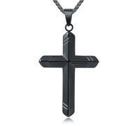 Jurikko Mens Surgical Steel Cross Necklace Black Silver Stainless Steel Cross Pendant Necklace, Roller Chain 24"/28", Jewelry Gifts, chain:24'', Stainless Steel, No Gemstone