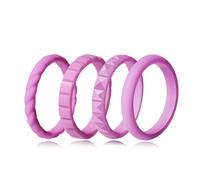 Jurikko Stackable Silicone Wedding Bands for Her - Comfortable Braided Thin Rubber Promise Rings - 4 Rings, Silicone, No Gemstone