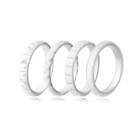 Jurikko Stackable Silicone Wedding Bands for Her - Comfortable Braided Thin Rubber Promise Rings - 4 Rings, Silicone, No Gemstone