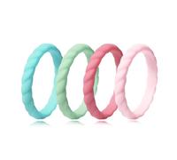 Jurikko Stackable Silicone Wedding Bands for Her Comfortable Braided Thin Rubber Wedding Rings for Women Macaron Color-4 Rings, Silicone, No Gemstone