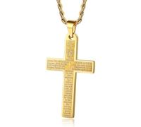 Jurikko Stainless Steel Cross Necklace for Men with Lord's Prayer-Jesus Christ Silver/Gold/Black Cross Pendant Necklace for Boys Twisted Rope Chain-24''/28'', chain: 28'', Stainless Steel, No Gemstone