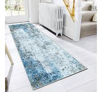 JURLEA Hallway Runner Rug 80 x 200 cm, Non Slip Washable Carpet Runner for Hallway Kitchen Living Room Cream Blue No Shedding Carpet