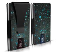 JURNETECH Magnetic Carbon Fiber Slim Wallet with Money Clip Airtag, RFID Blocking, AirTag Compatible, Metal, Magsafe compatible for Iphone 16 pro max (Airtag Money Clip, Gold), Blue