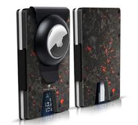 JURNETECH Magnetic Carbon Fiber Slim Wallet with Money Clip Airtag, RFID Blocking, AirTag Compatible, Metal, Magsafe compatible for Iphone 16 pro max (Airtag Money Clip, Gold), Red, Airtag Money Clip