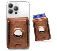 JURNETECH Mens Magnetic Wallet Card Holder with Airtag Pocket: Pop Up Case, Genuine Leather, Expandable, RFID Blocking, Minimalist | Large Capacity | ID Window | Cash Slot | Compatible with Magsafe,