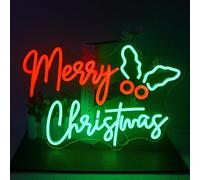 JURONG Holly Berry Merry Christmas Neon Sign Red Green Xmas Led Lights for Wall Decor, Usb Powered Light Up Signs, for Bedroom, Home Bar, Christmas Party Decorations Teens Family Gifts