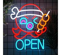 JURONG LED Open Neon Sign for Wall Decor, Takoyaki Octopus Ball Neon Light, USB Powered Dimmable, 5V/2A, 12.6"x14.17" for Japanese Street Food Shop, Cafe, Kitchen, Bar, Gift, Japanese Culture Lover