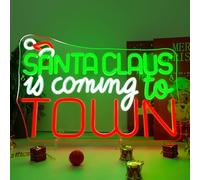 JURONG Santa Claus Neon Sign, Christmas Neon Signs for Wall Decor, Santa Claus is coming to Town, Dimmable LED Neon Lights USB Powered Light Up Sign for Classroom, Bedroom, Living Room, Christmas