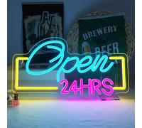 JURONGYILU Open 24 Hrs Neon Sign Led Neon Lights for Wall Decor USB Light Up Signs for Business Bedroom Home Bar Shop Salon Hotel 15.7" x 8.2" Acrylic Neon Sign