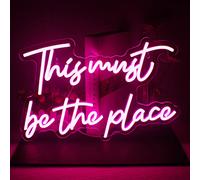 JURONGYILU Pink Neon Sign - 'This Must Be The Place' - 16.5" x 10.6" Acrylic Wall Mount LED Neon Text Sign for Decor, Parties, Home Bar, Gifts