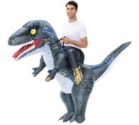 JUROSAICA Inflatable Dinosaur Costume Adult Blow Up Velociraptor Funny Dino Raptor Suit Ride On T Rex Halloween Costume For Men Women Party Grey