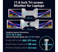 Juroupi 15.4 Inch Portable Triple-Screen Monitor Laptop Expansion Screen 1920 * 1080 Resolution Easy Installation for 15.6-17.3 Inch Laptop (11.6 inch)