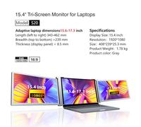 Juroupi 15.4 Inch Portable Triple-Screen Monitor Laptop Expansion Screen 1920 * 1080 Resolution Easy Installation for 15.6-17.3 Inch Laptop (15.4 inch)