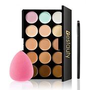Juroupi 15 Colors Camouflage Concealer Palette Professional Contour Eyeshadow Face Cream Makeup Foundation Kit with Sponge Puff& Makeup Brush