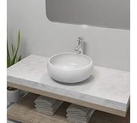 Juroupi Bathroom Basin with Mixer Tap Ceramic Round White,Hardware,Plumbing,Plumbing Fixtures,Sinks,Bathroom Basins-275495