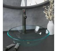 Juroupi Bathroom Sink with Tap and Push Drain Clear Tempered Glass,Bathroom Vessel,Bathroom Sink,Bathroom Fixtures,Home Supplies-3098442