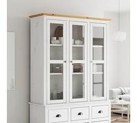 Juroupi Cabinet with Glass Doors BODO White and Brown Solid Wood Pine,Furniture,Cabinets & Storage,Buffets & Sideboards-355078