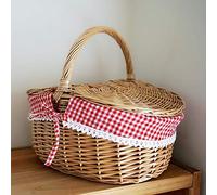 Juroupi Country Style Wicker Picnic Basket Camping Basket with Lid Handle and Liners for Picnics Party Barbecue (Small liner)