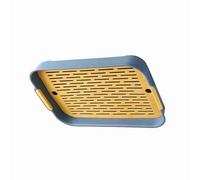 Juroupi Double Layer Food Drain Tray Drinks Dishes Utensil Cups Drying Plate Plastic Drip Holder for Home Kitchen (Blue Yellow)
