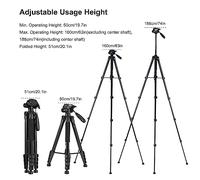Juroupi Juroupi 1.88M/74in Photography Tripod Camera Tripod Stand Aluminum Alloy 360° Rotatable 5kg/11lbs Load Capacity 1/4 Inch Screw Connection with Phone Clamp/Holder Remote Shutter