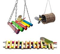 Juroupi Juroupi 3pcs Bird Toys Bird Wooden Ladder Pet Cage Swing Toy Grass Woven Hanging for Small Parakeets Cockatiels Conures Macaws Parrots Cage