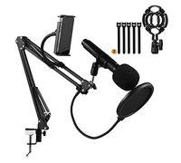 Juroupi Juroupi Microphone Arm Stand Adjustable Desktop Microphone Bracket with Mic Clamp/Holder, Shock Mount, 3/8in to 5/8in Adapter, Pop Filter, Windscreen, Phone Holder, Multifunction Boom