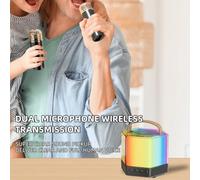 Juroupi Karaoke Machine Mini Wireless Microphone and Speaker Set with 2 Microphone RGB Color Light Handheld Mic Gifts for Birthday Party Desktop Outdoor Portable Dual Microphone (Black)